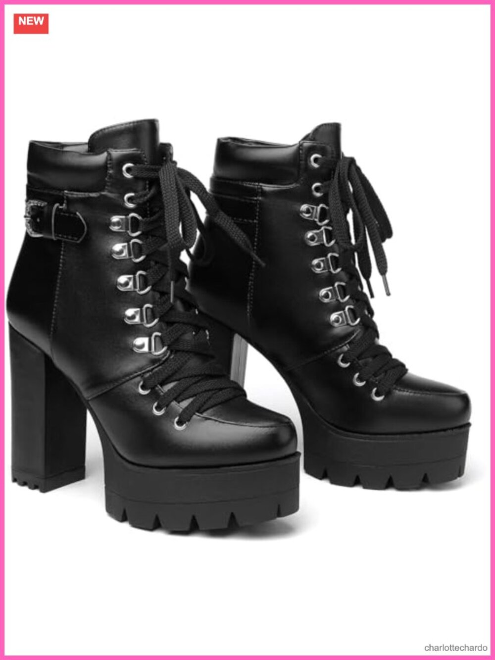 Chunky Heel Platform Ankle Booties Lace Up Suede Side Zipper Block Heel - Picture 5 of 6